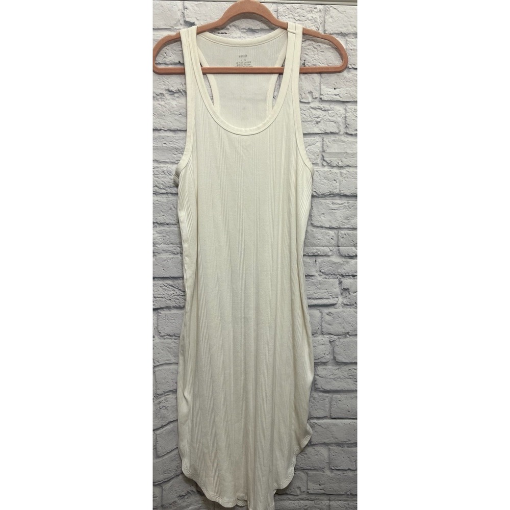 Aerie Robbed Ivory Tank Sundress Size Large Minimalist Beach Boho Cruise Wear